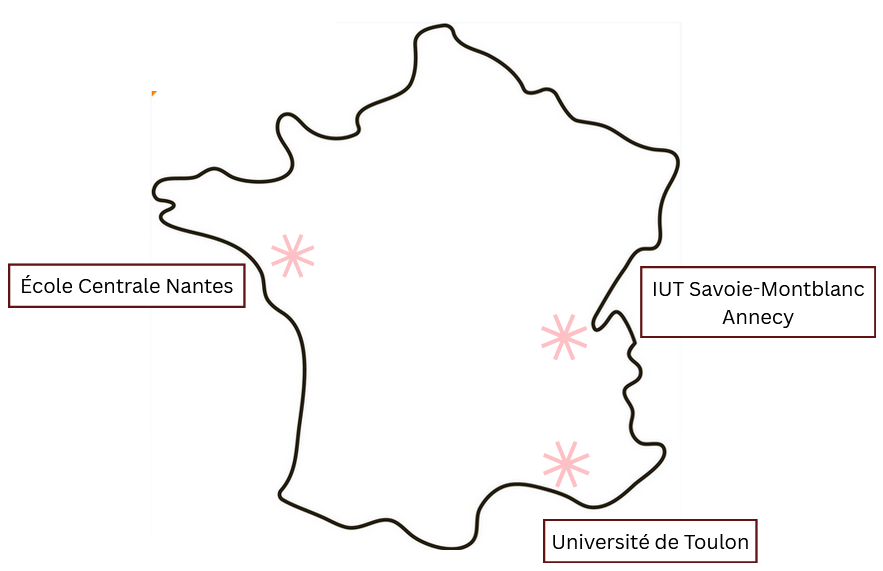 Carte de la France représentant les établissements représentés au webinaire