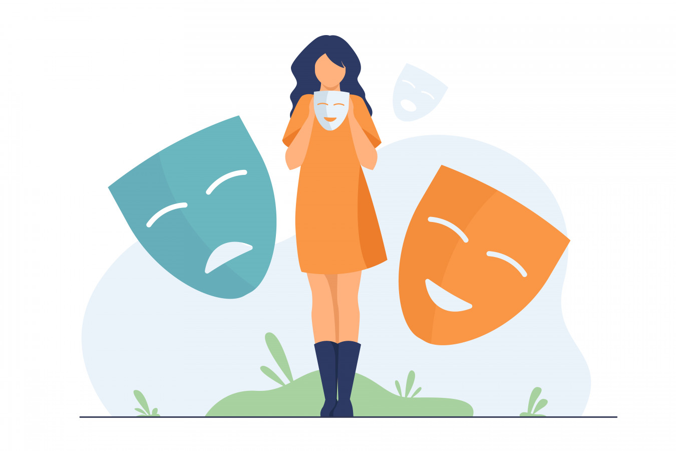 Femme avec masques de théâtre