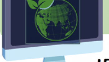 Ecran d'ordinateur montrant la planète terre coiffée d'une feuille